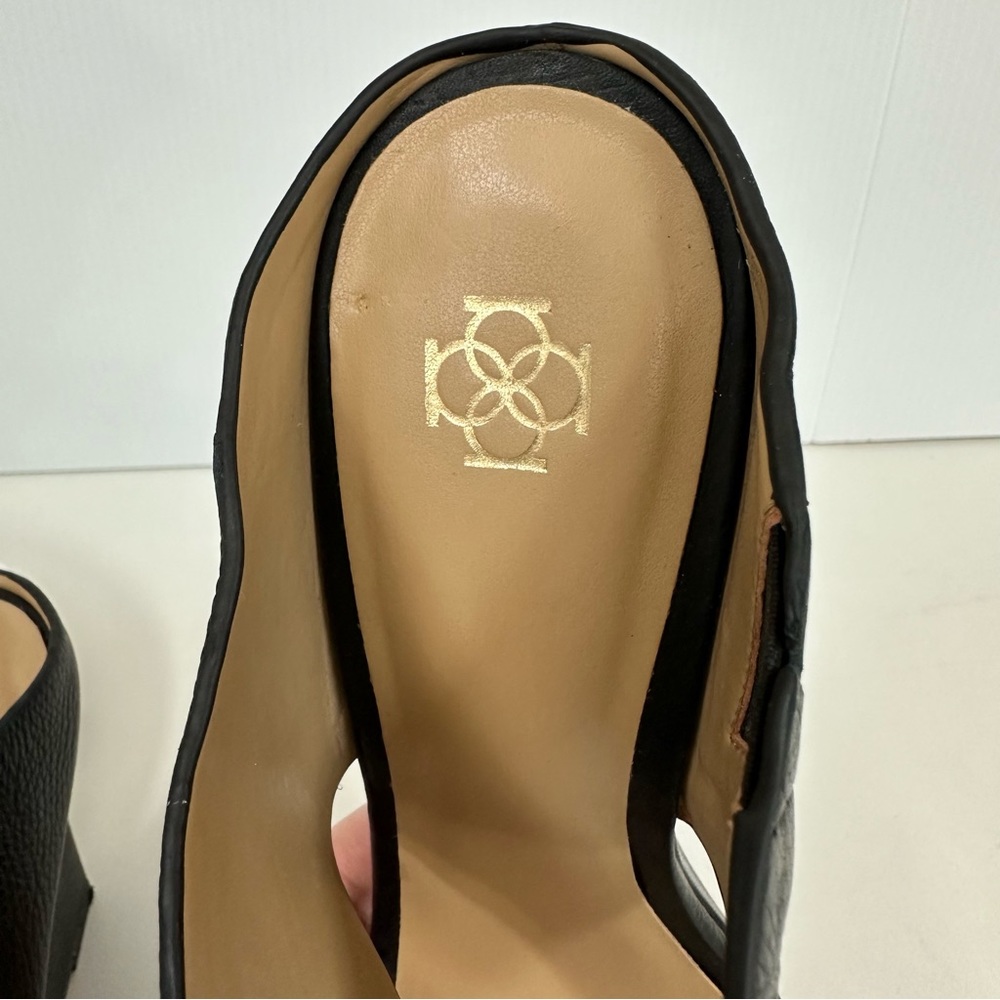 Ann Taylor Black Leather Wide Ankle Strap Buckle OpenToe Boho Heels 8.5M… - Picture 11 of 14